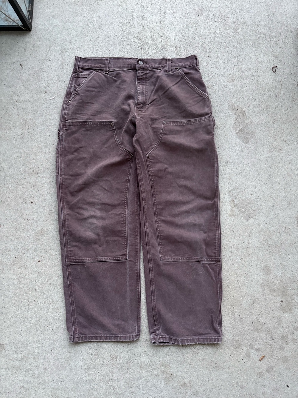 Vintage Carhartt B136 DKB Double Knee Pants Dark Brown Faded Sun Bleached 35x29